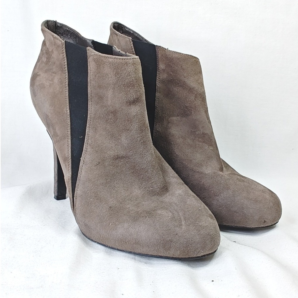Jessica Simpson Svetlana Ankle Boot Taupe Suede Stiletto Almond Toe Platform 9.5